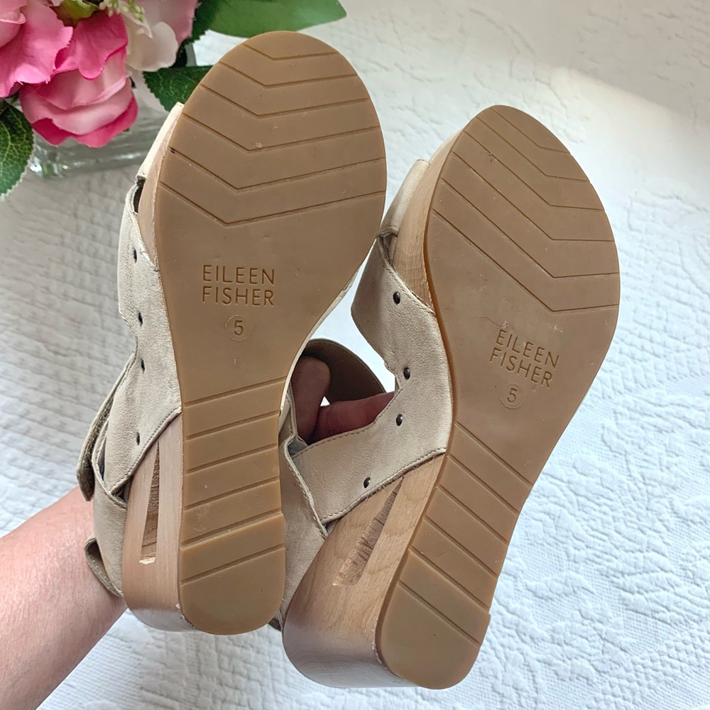 Eileen Fisher Leather Wooden Cut Out Clog Wedge 5 5.5 - Picture 12 of 16